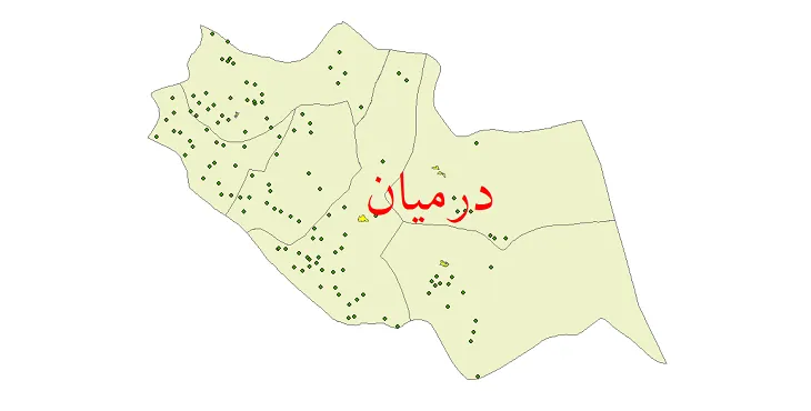 دانلود نقشه شیپ فایل (GIS) تقسیمات سیاسی شهرستان درمیان سال 1400