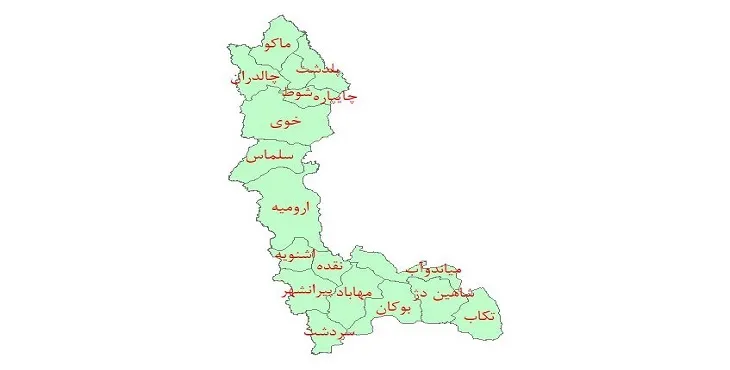 دانلود نقشه شیپ فایل (GIS) شهرستانهای استان آذربایجان غربی سال 1400