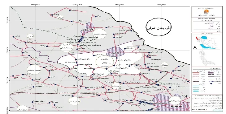 نقشه روستاهای شهرستان میاندوآب + کیفیت بالا